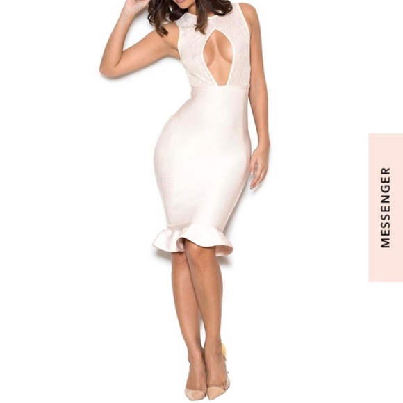 House of CB NWT cream and pink lace Cream Lace Bandage Midi bodycon Dress S